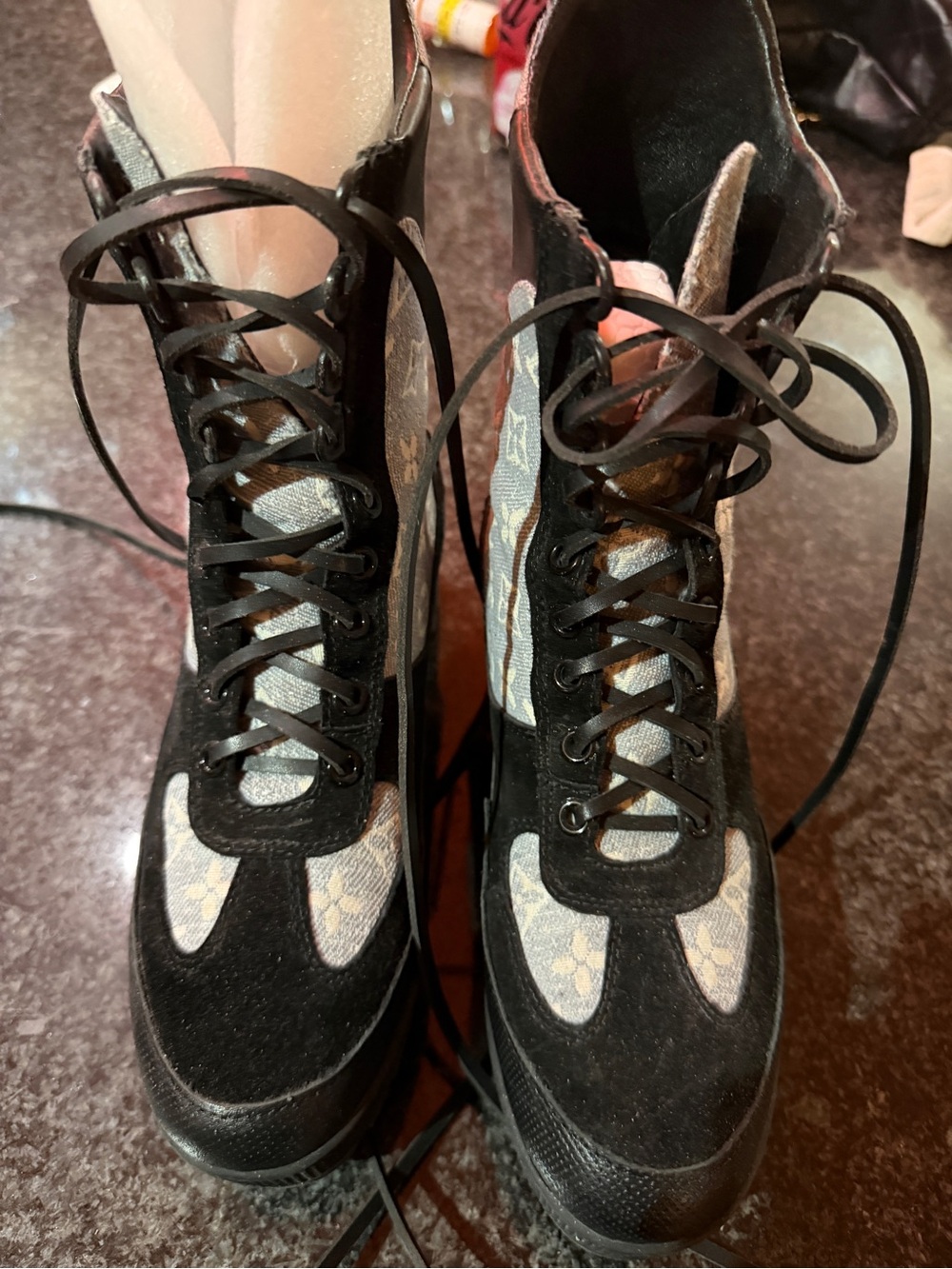 Louis Vuitton Black and Gray Lace-Up Women's Boots